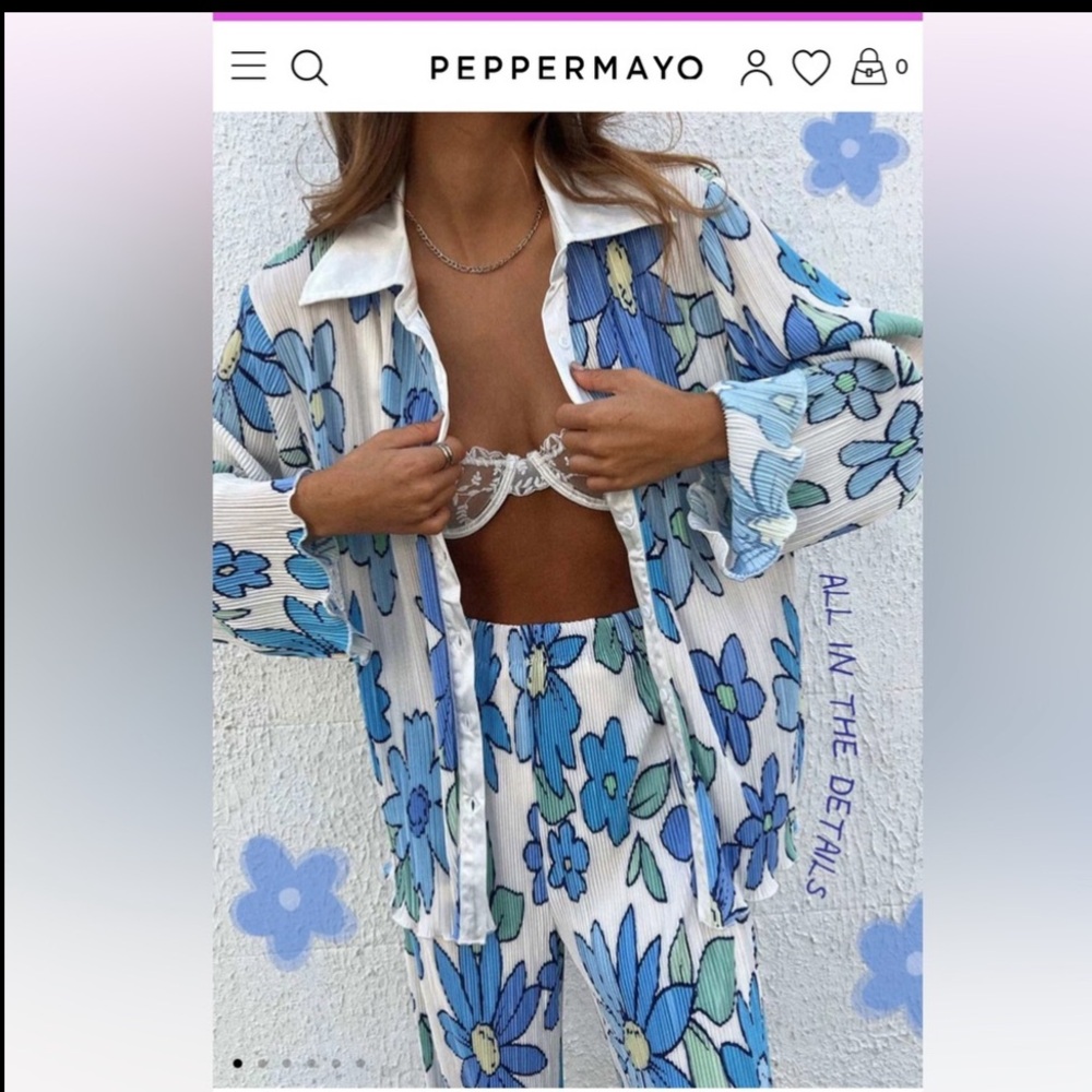 Peppermayo Change of Pace - Blue Blossom Button Down Top
